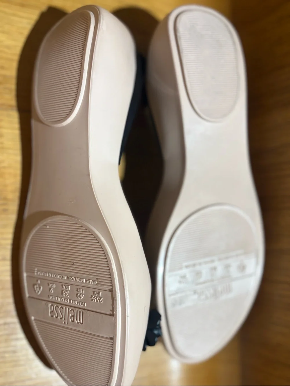 Melissa + Alexandre Herchcovitch Flower Queen Peep-Toe Flats, Beige/Black, size9